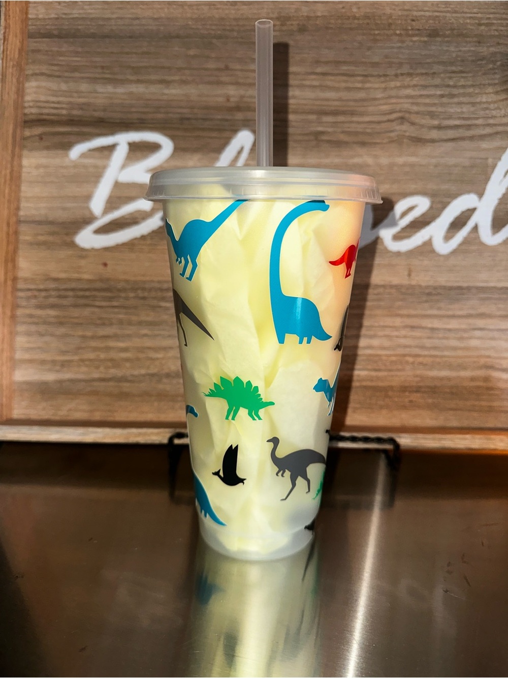 Dinosaur Print Reusable Tumbler Cup - frosted (clear)
